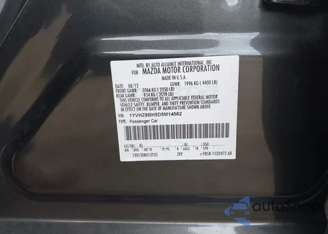 2013 Mazda Mazda6 I Sport from USA, damaged, VIN 1YVHZ8BH5D5M14582